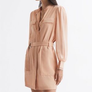 Reiss CASSIA LADDER TRIM DETAIL FLIPPY Mini DRESS in Nude /Beige Color (Small)
